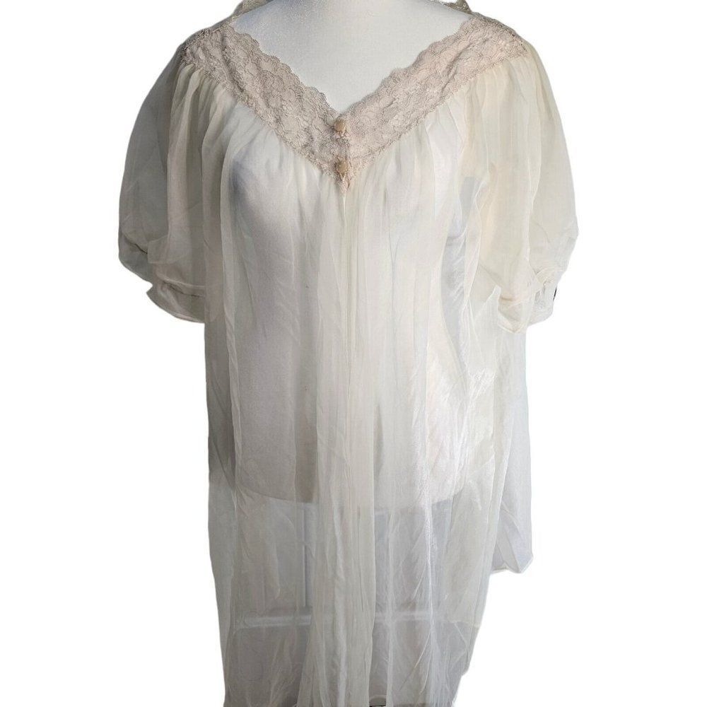 Vintage 60s Lisette Nightgown Bed Jacket Womens Size M Ivory Nylone Sheer
